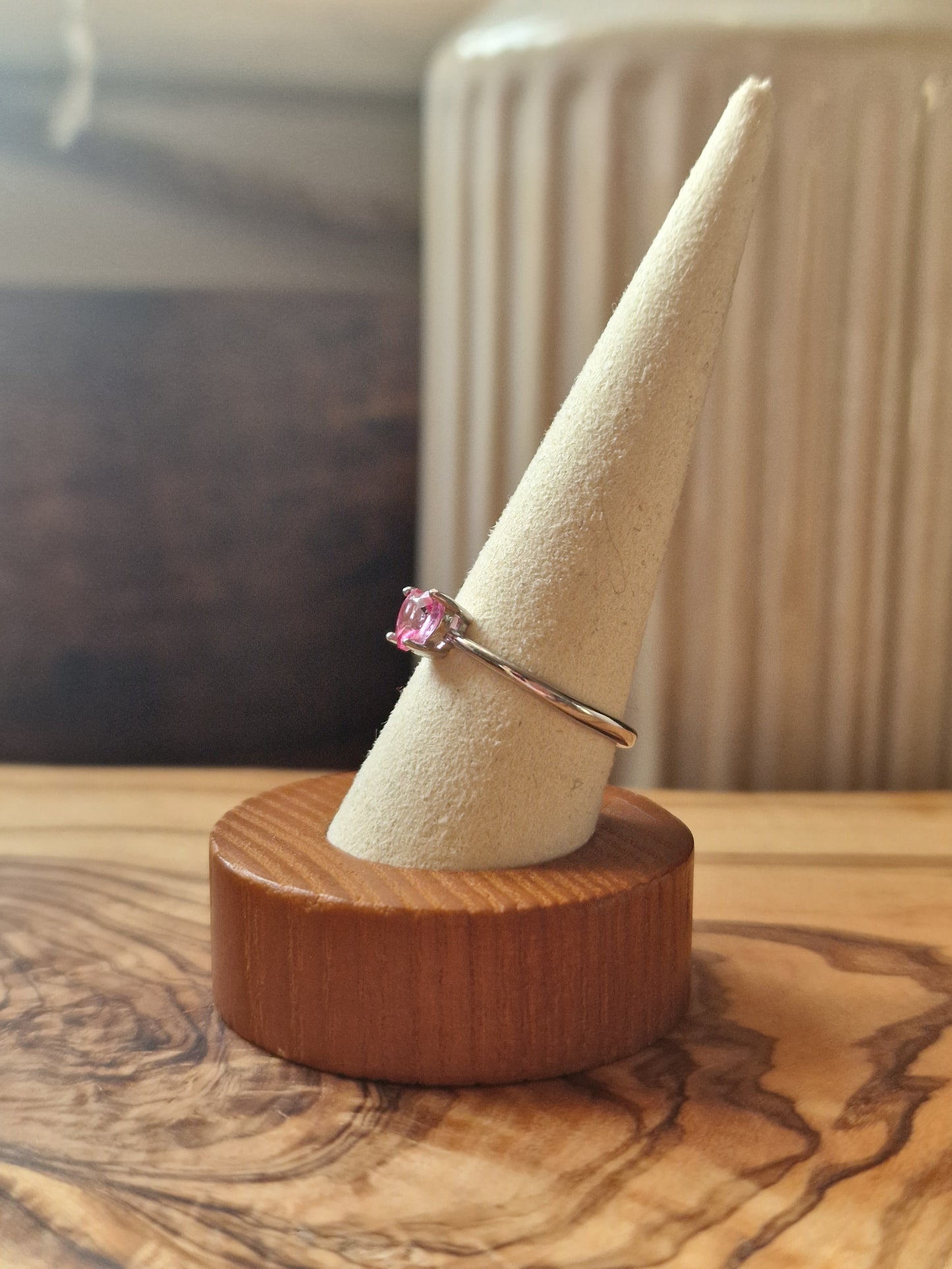 Pink Topaz Heart 925silver adjustable ring