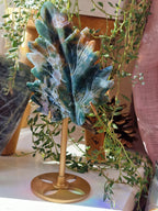 Druzy Moss Agate Crystal Leaf on Gold-Coloured Stand