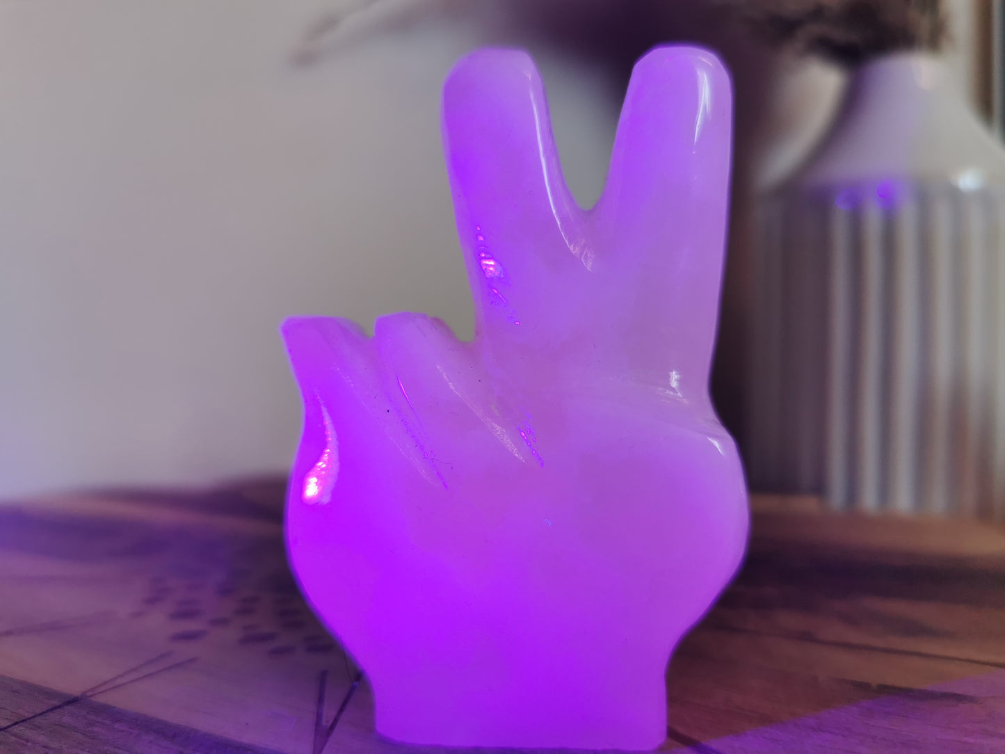 Pink Mangano Calcite Peace Hand