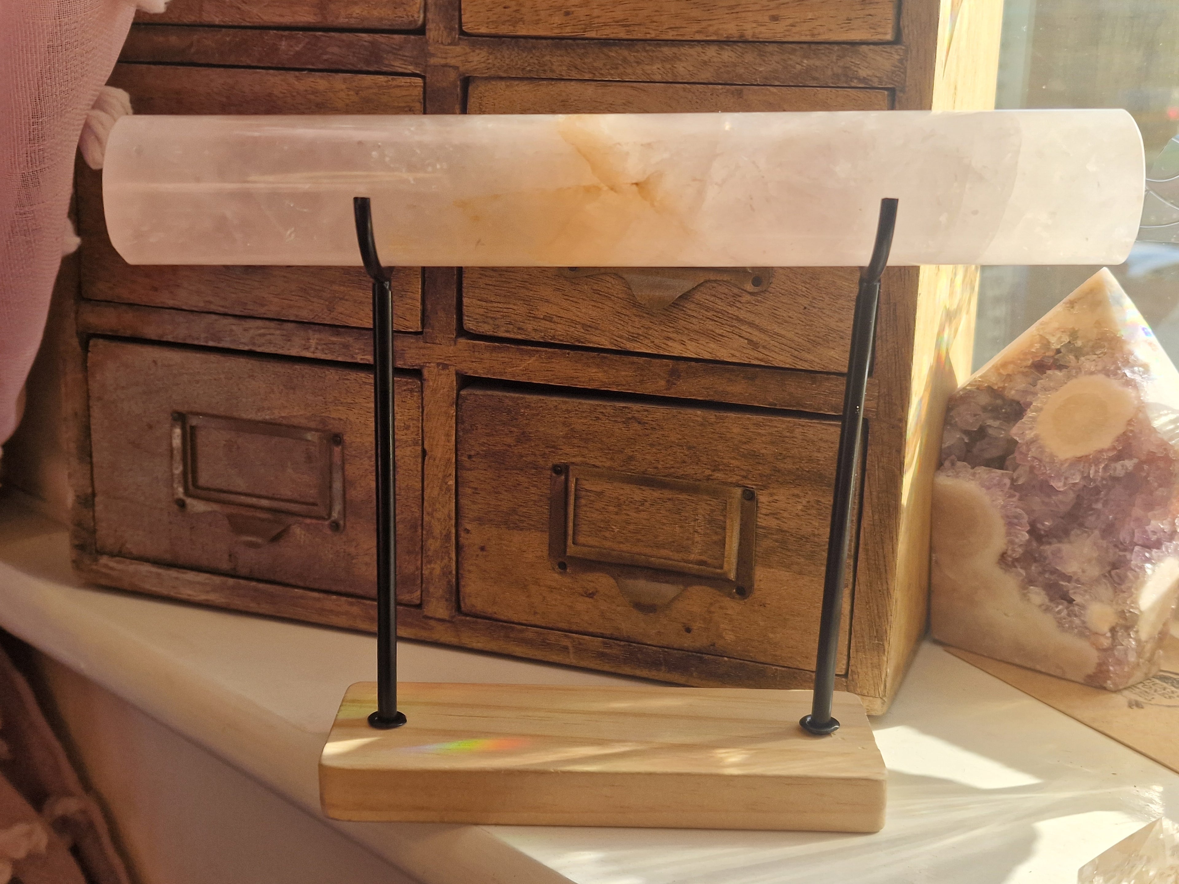 Rose Quartz with Golden Healer Inclusions Bracelet Stand