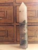 Moss Agate Tower with Druzy Detail