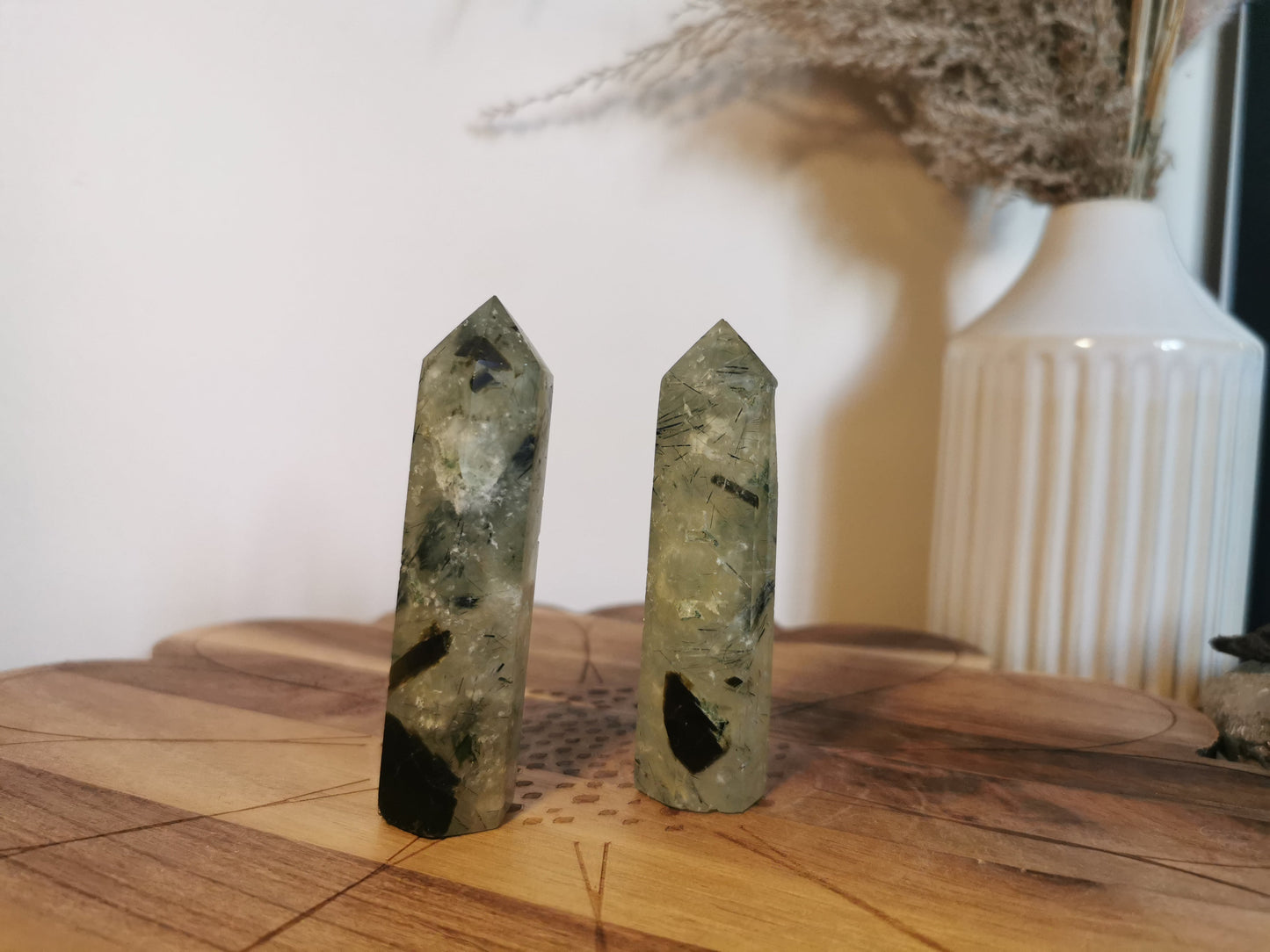 Prehnite Towers with Tourmaline Inclusions