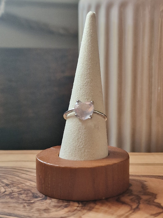 Rose Quartz Heart 925silver adjustable ring