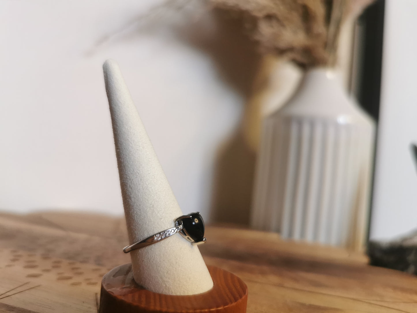Hypersthene Heart Ring — 925 Adjustable Silver