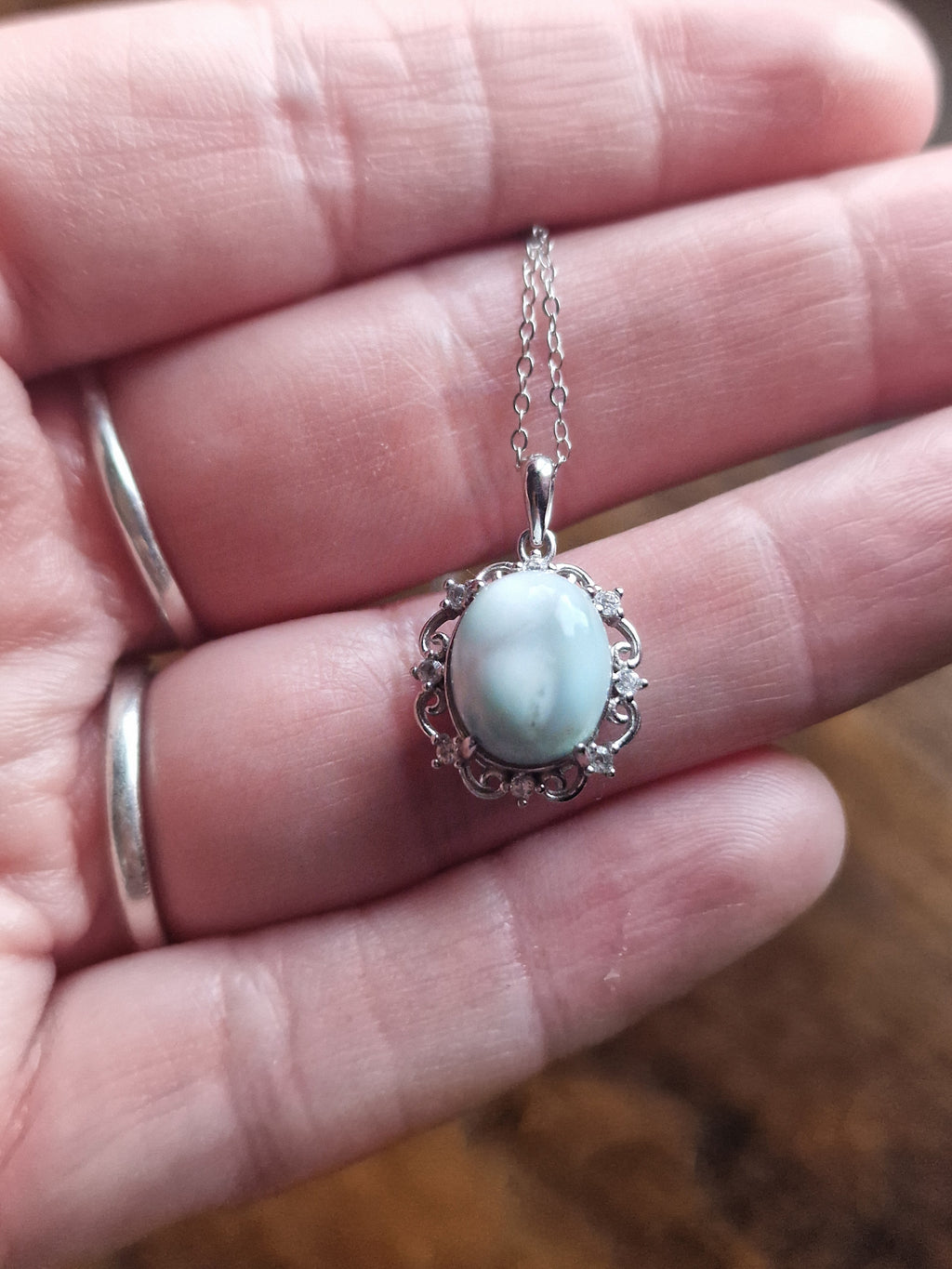 Larimar, 925 Silver Pendants with Chain