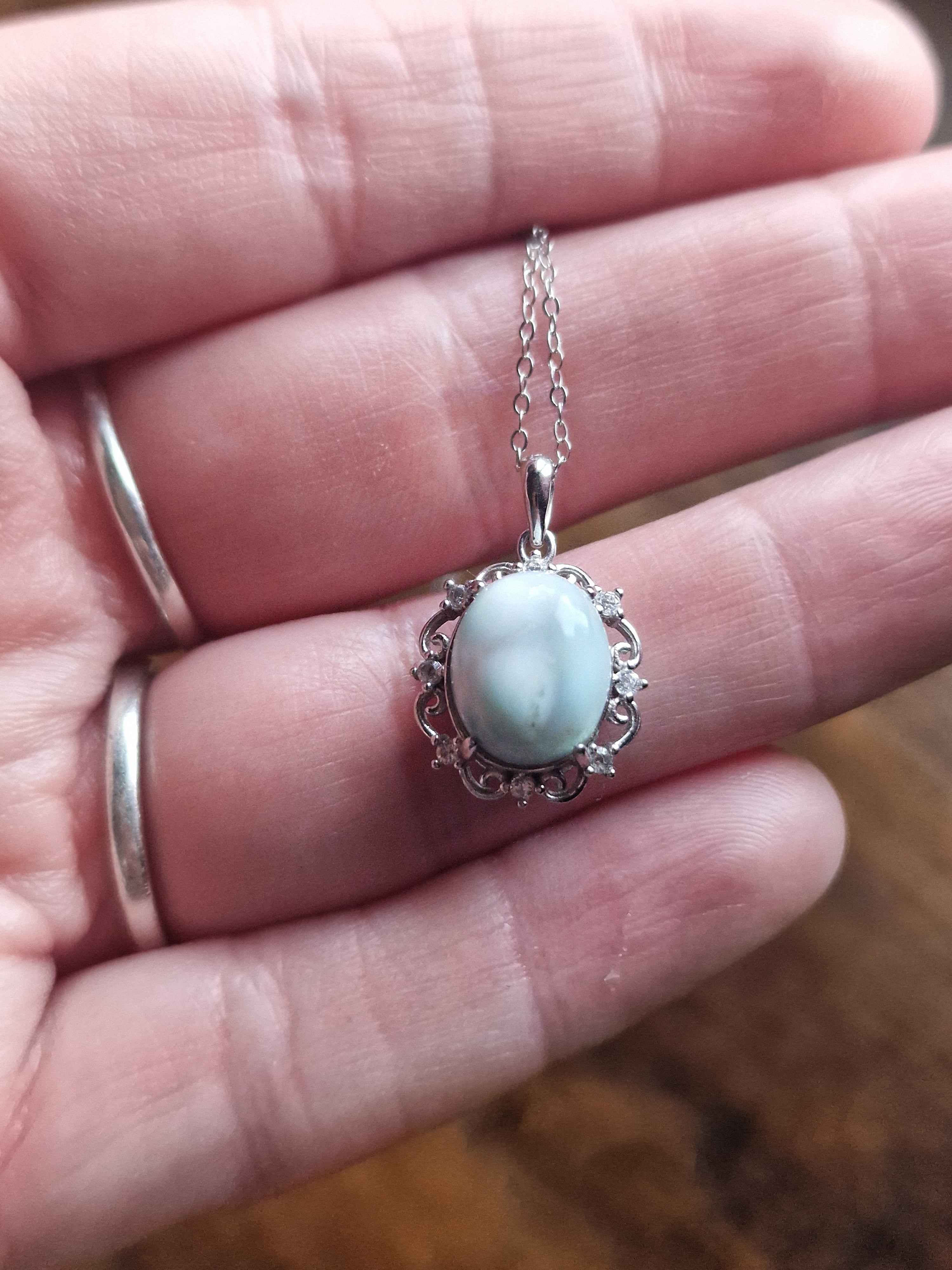 Larimar, 925 Silver Pendants with Chain