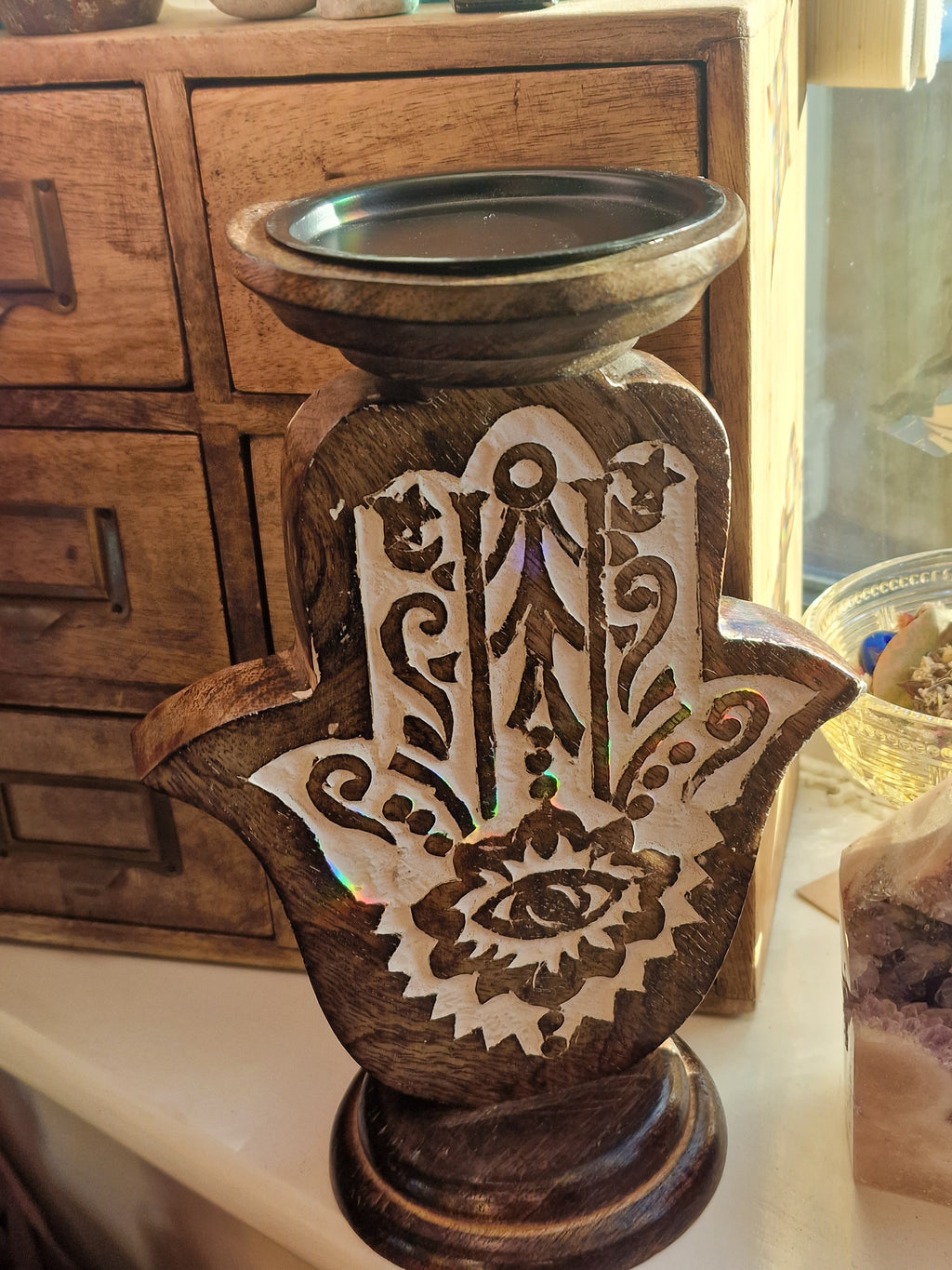 Mango Wood Hamsa Candle Stands