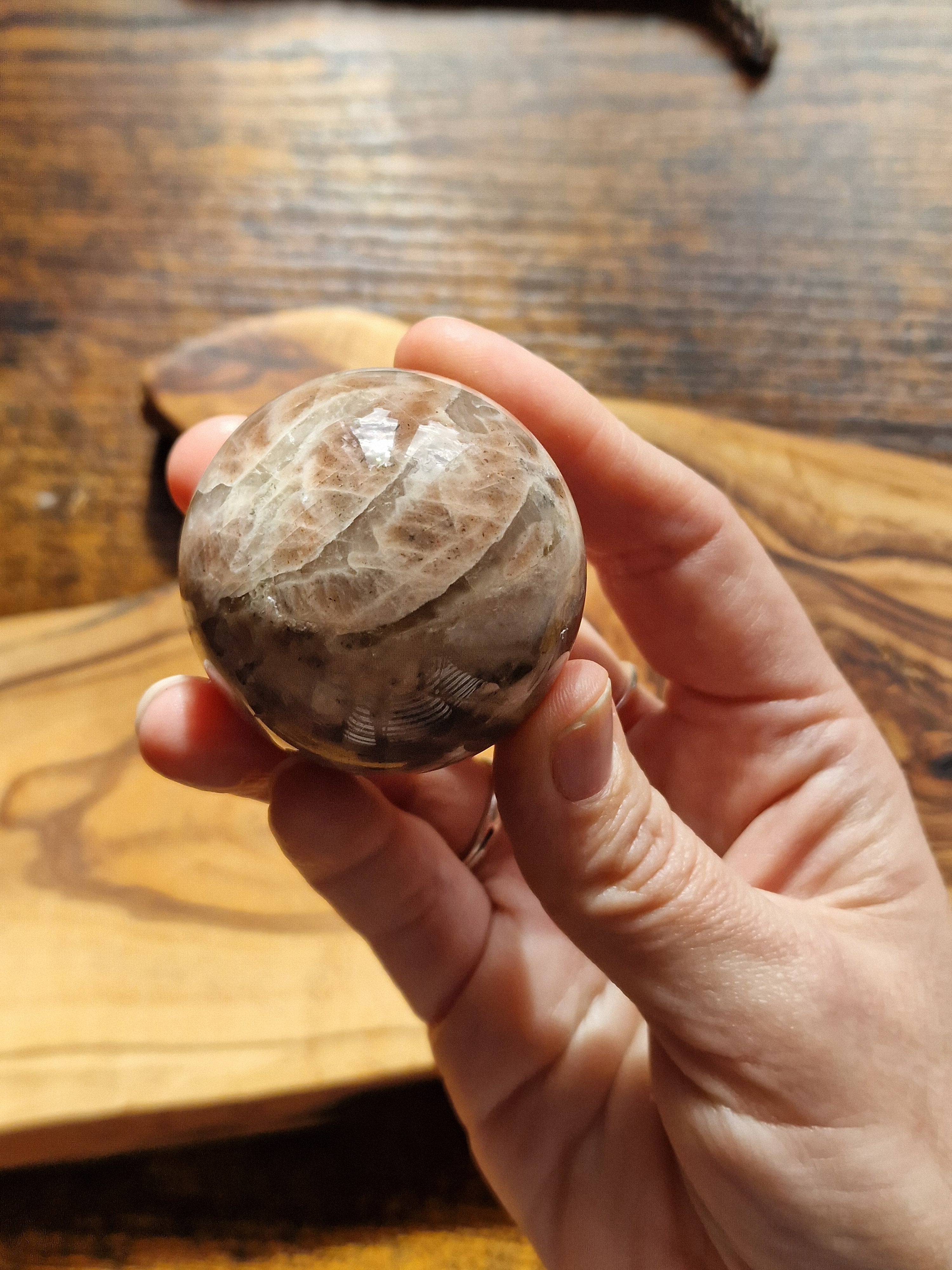 Peach Moonstone with Sunstone Sphere