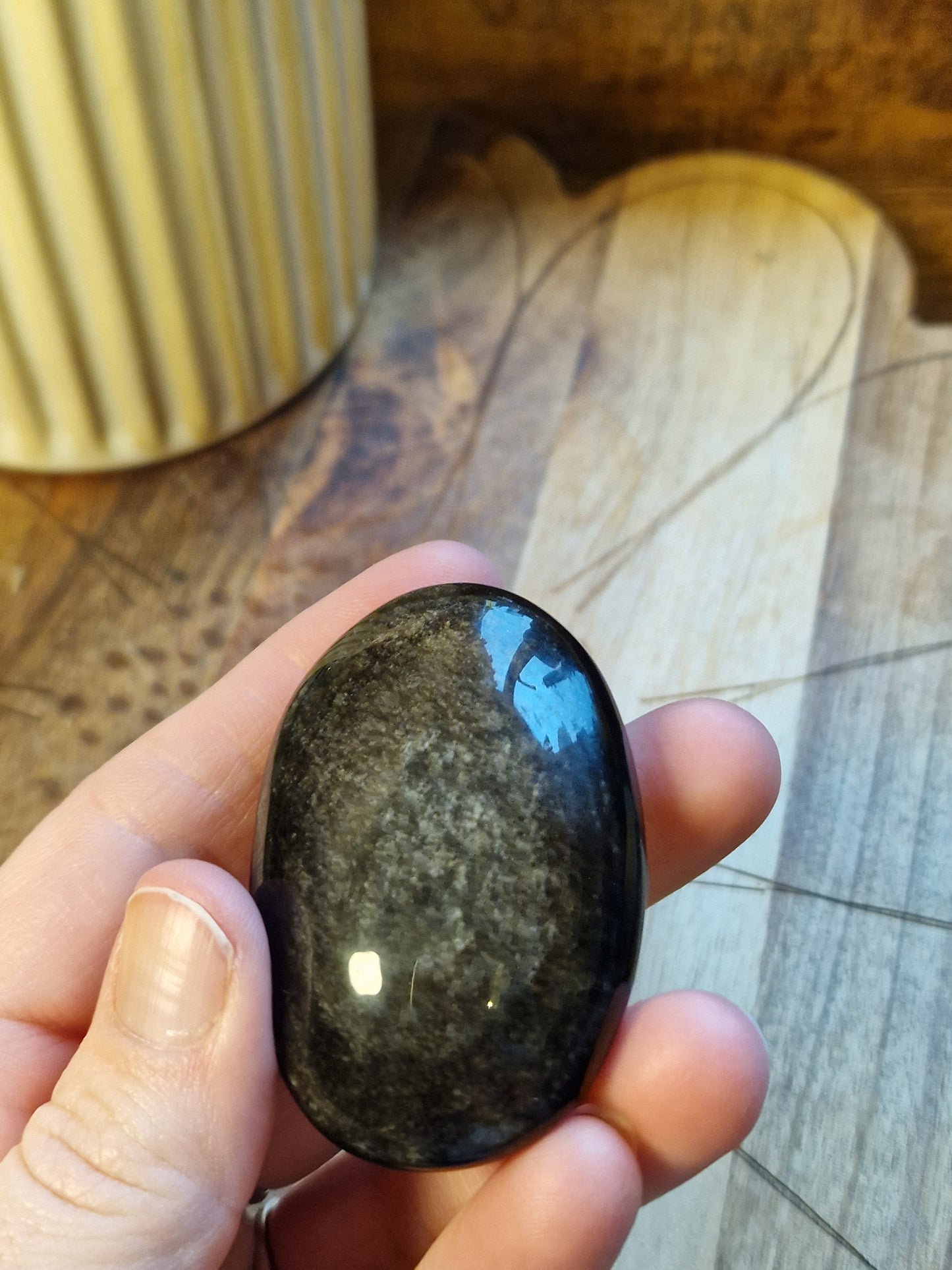 Silver sheen obsidian palm stones