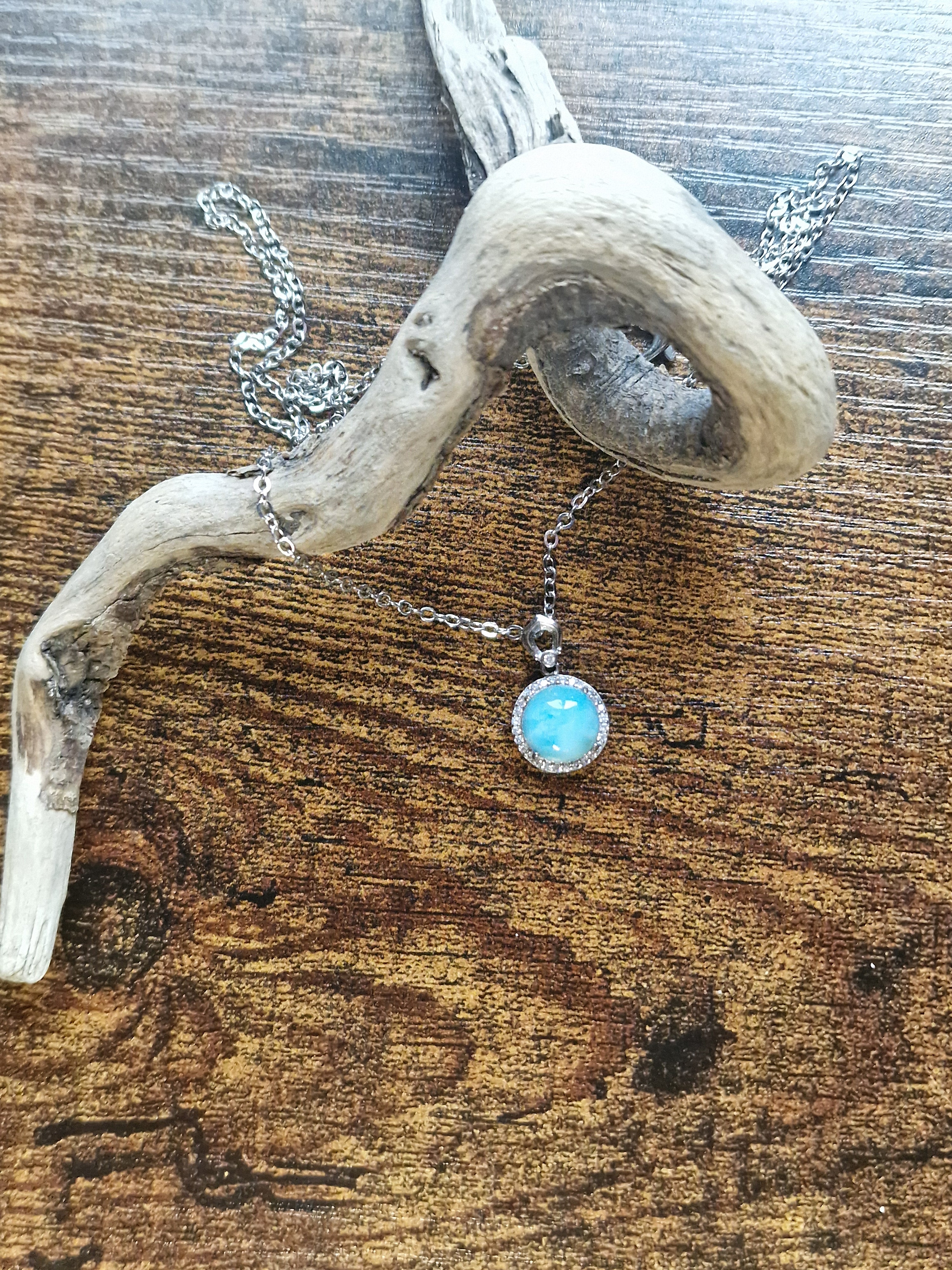 Larimar, 925 Silver Pendants with Chain