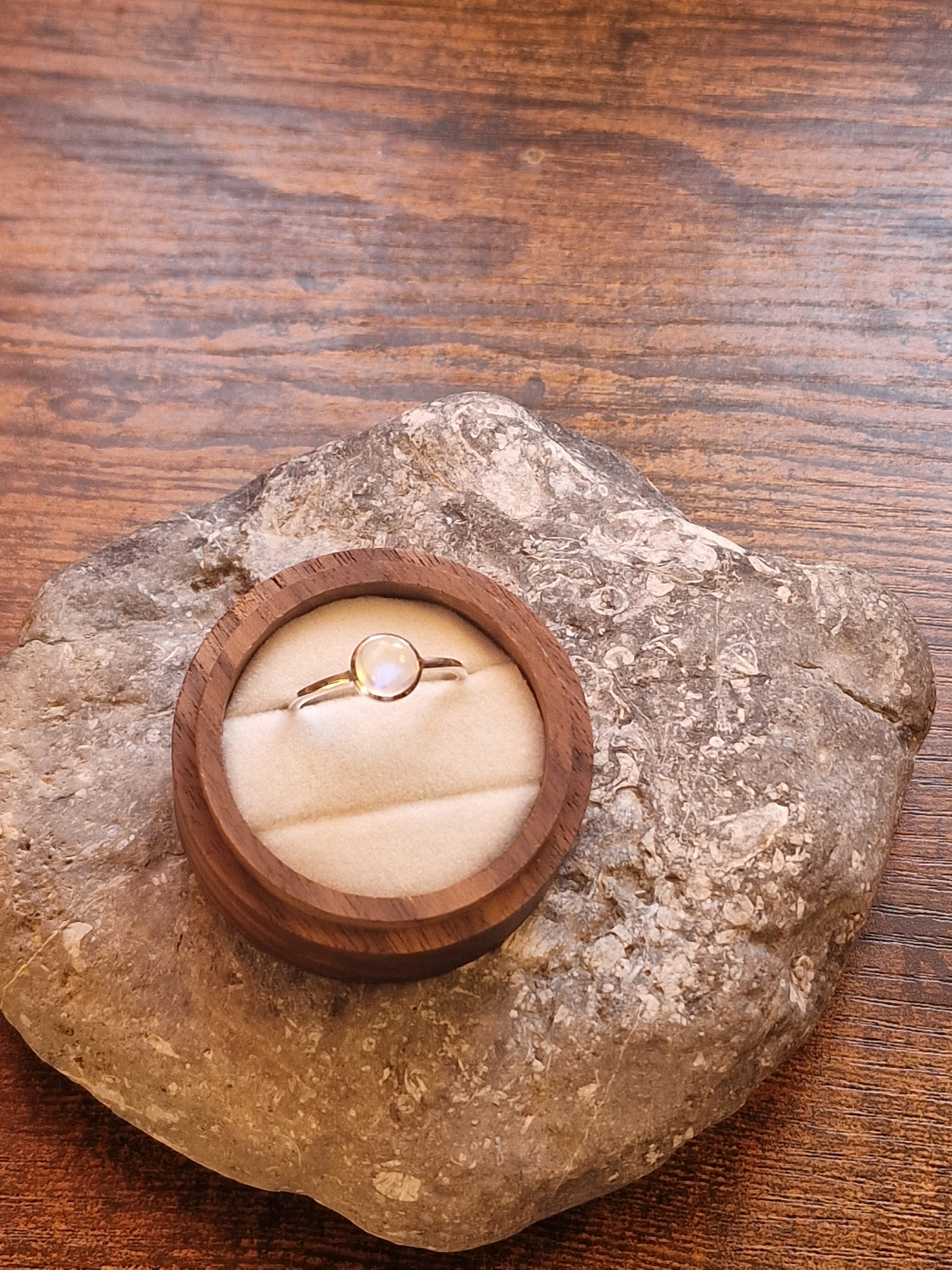 Bridget Simple Round Rainbow Moonstone Ring Size S