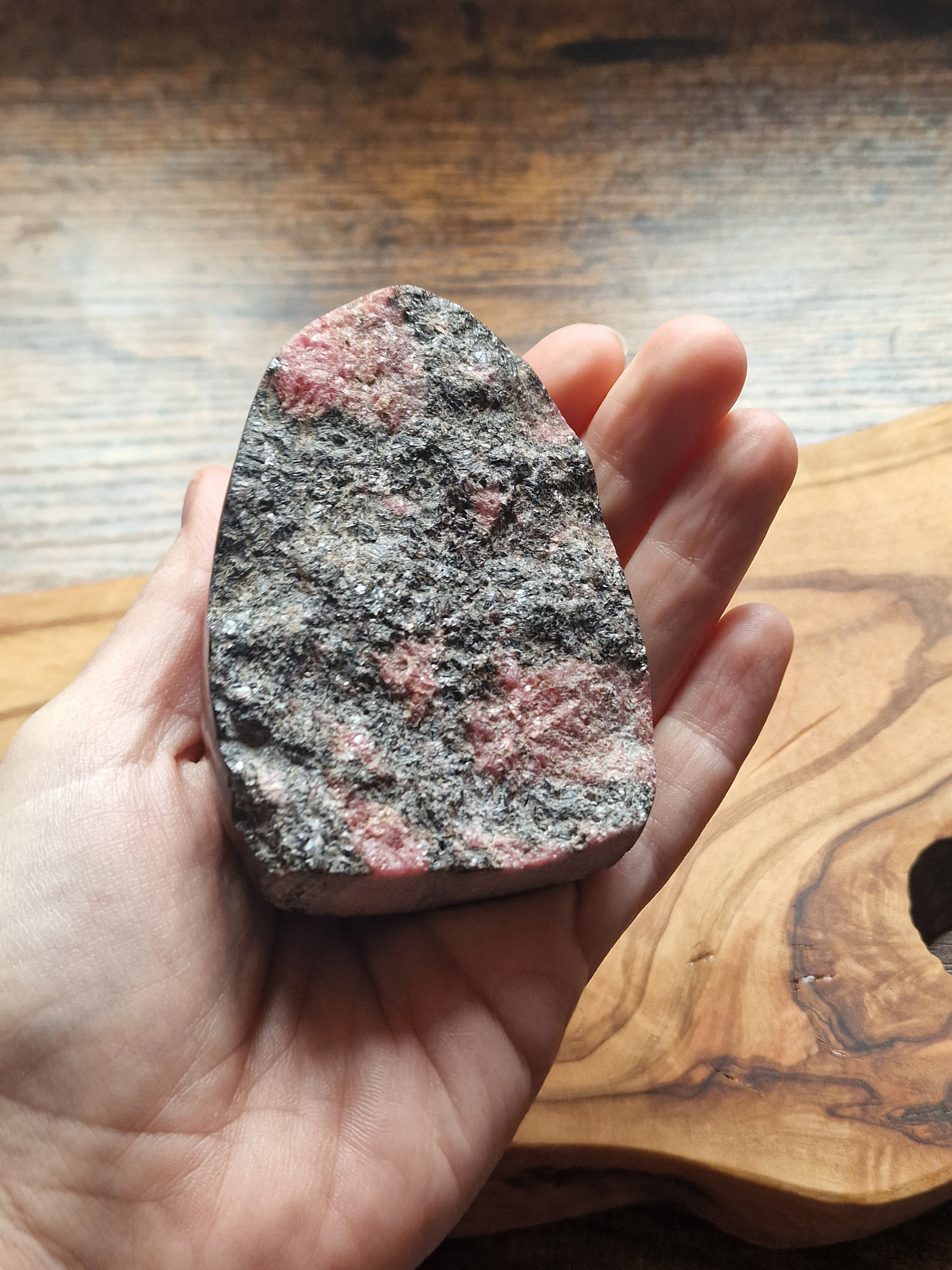 Rhodonite Freeform ~ Half Raw, Half Polished