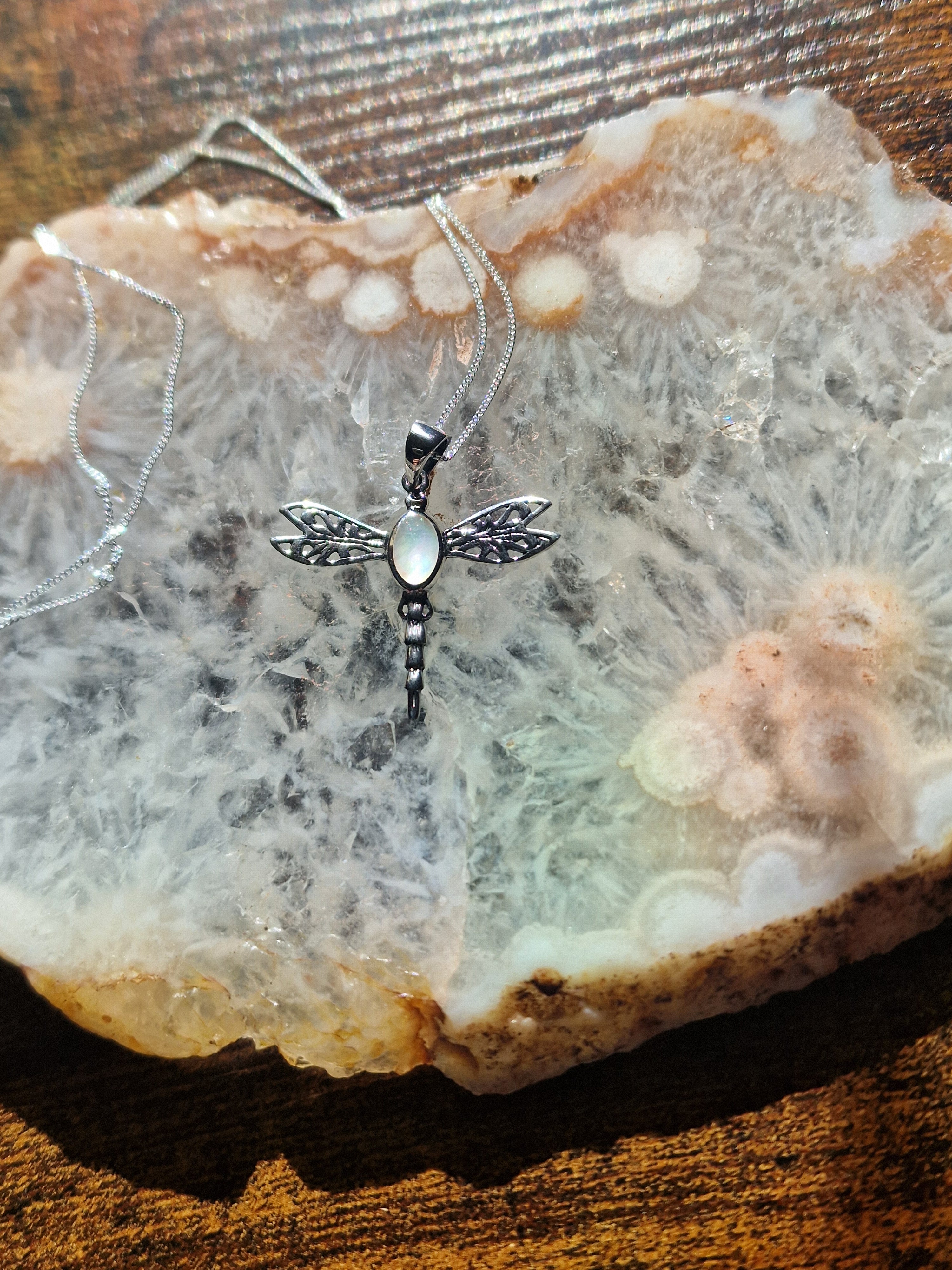 925 Silver Mother of Pearl Dragonfly Pendant