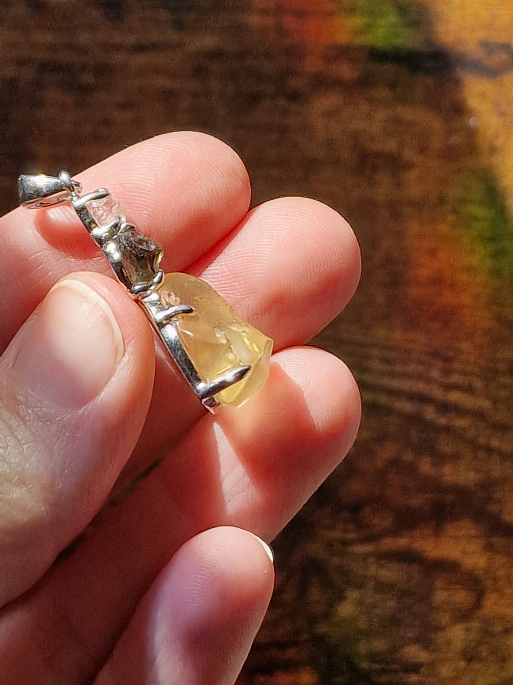 Herkimer Quartz, Moldavite & Libyan Desert Glass Sterling Silver Necklace