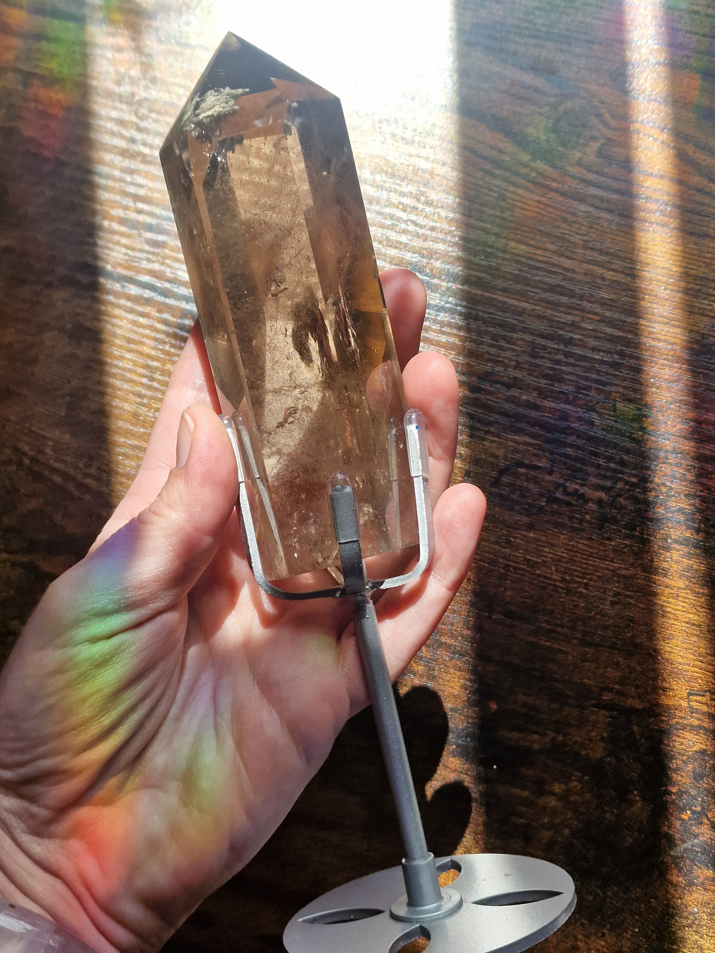 Smoky Garden Quartz Point on Stand