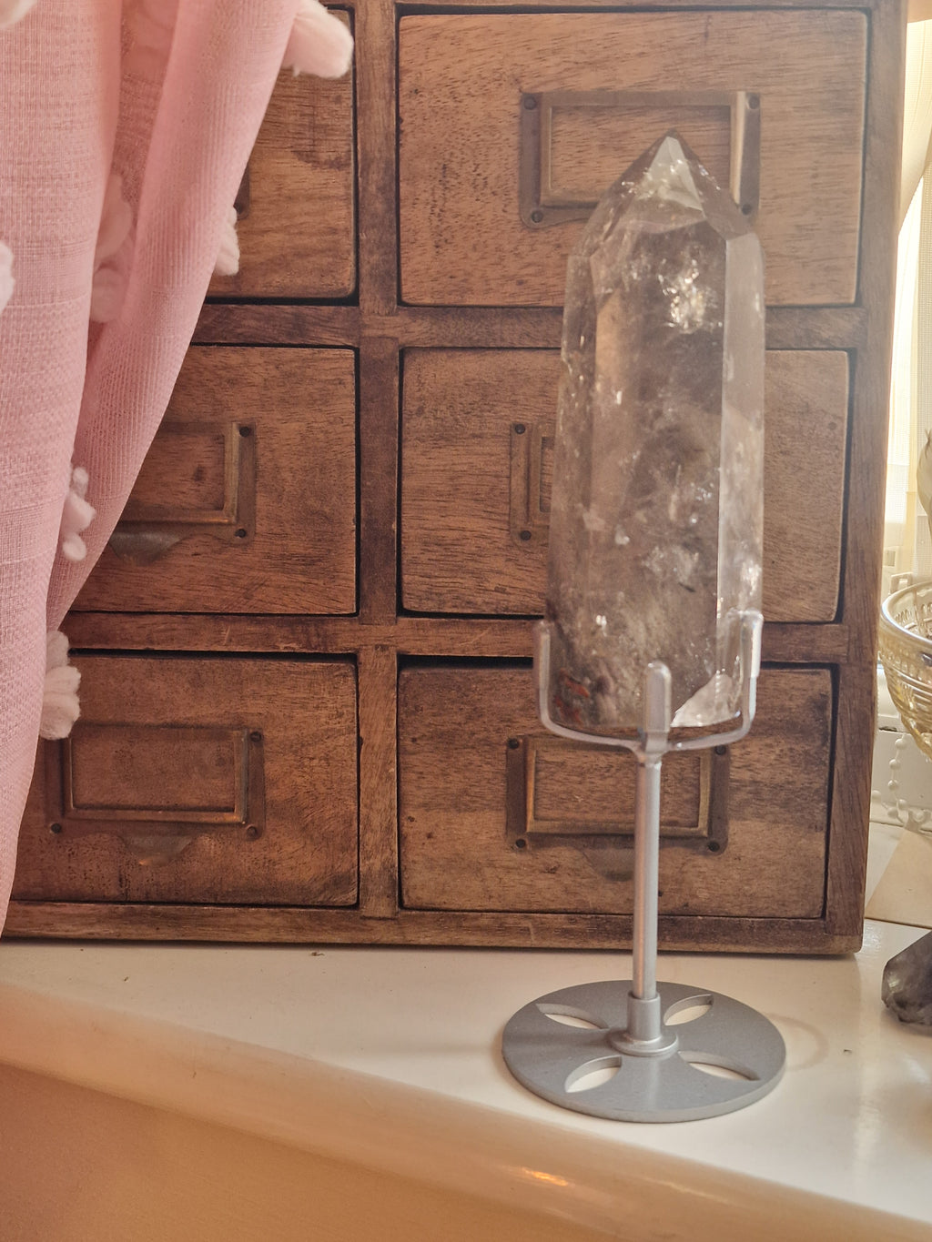 Smoky Garden Quartz Point on Stand