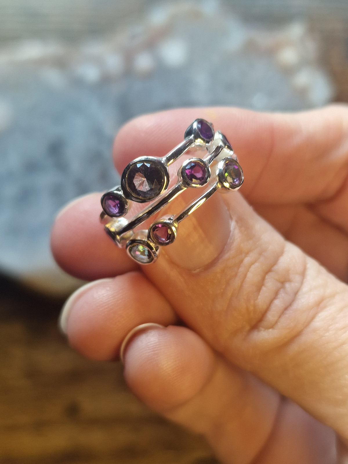Nine Stone Amethyst & Mystic Topaz Statement Ring