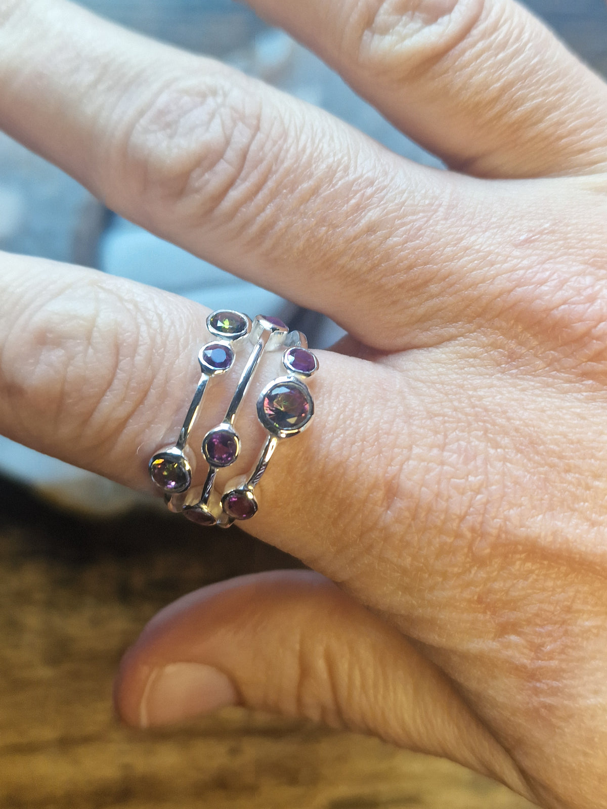 Nine Stone Amethyst & Mystic Topaz Statement Ring