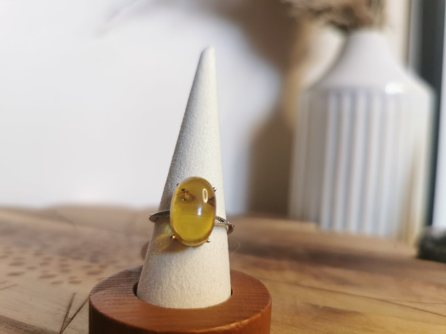 Amber Inclusions Ring — 925 Adjustable Silver