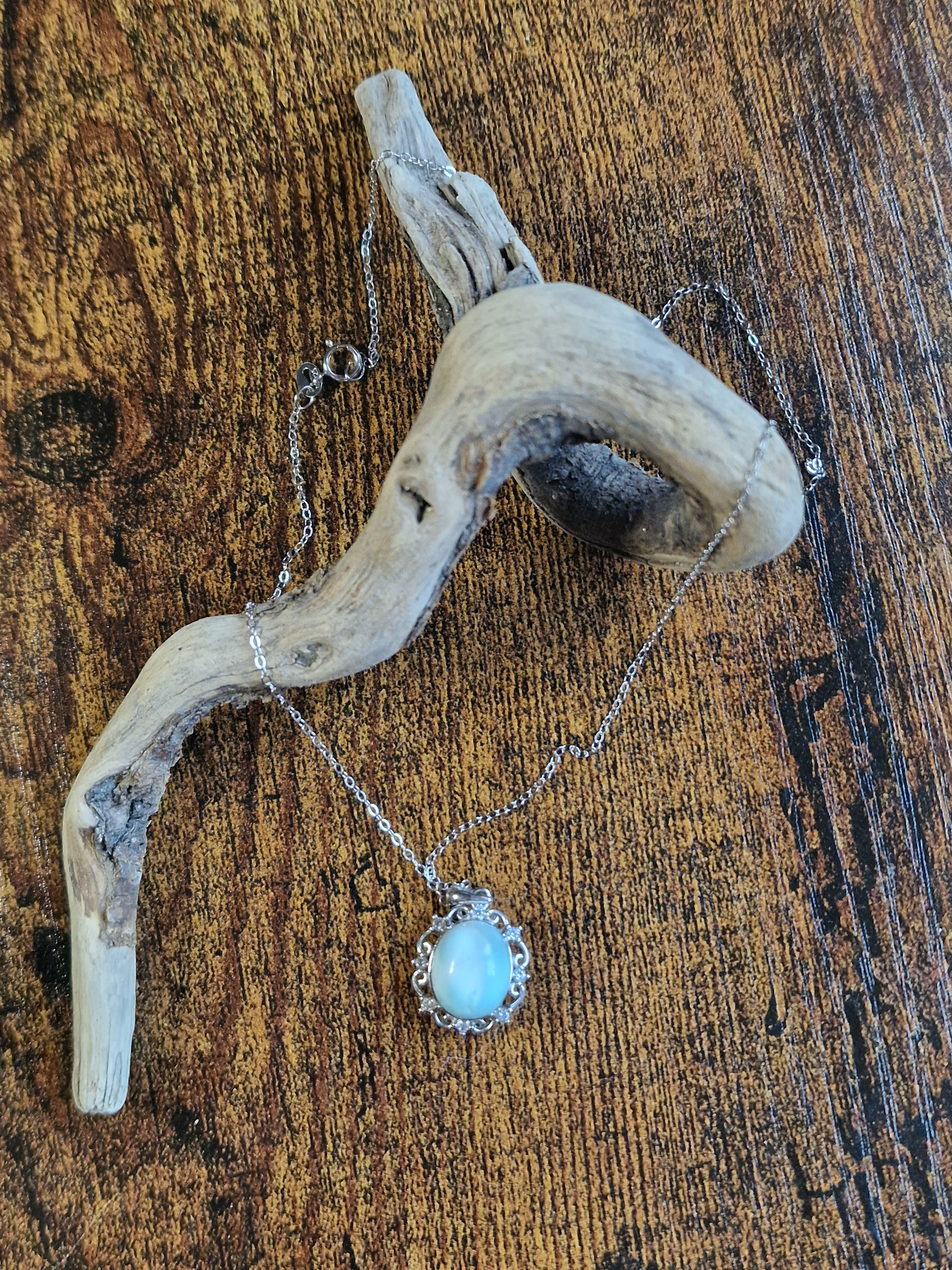Larimar, 925 Silver Pendants with Chain