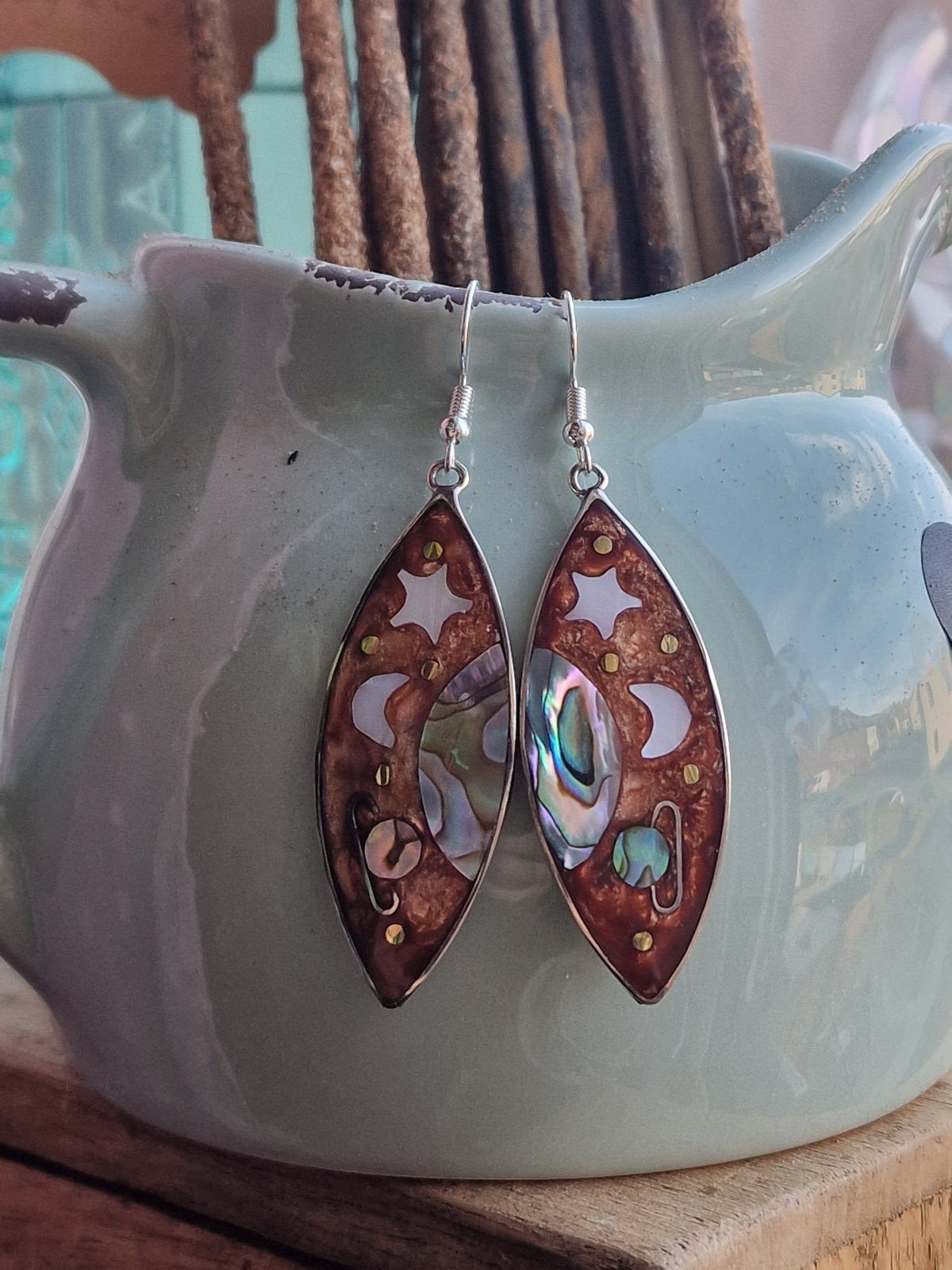 Abalone Shell Saturn Celestial Dangle Earrings