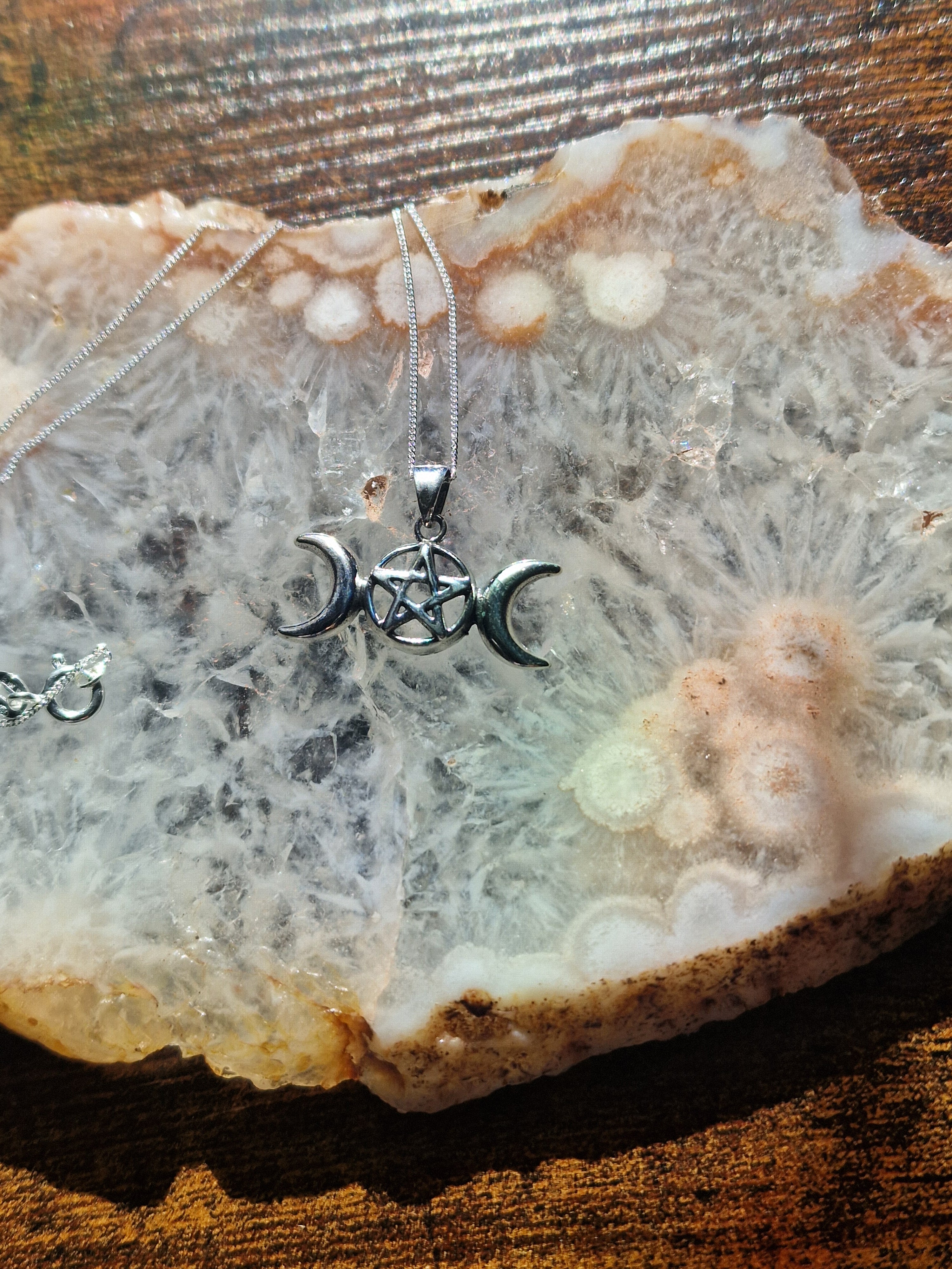 925 Silver Triple Moon Pentagram Pendant