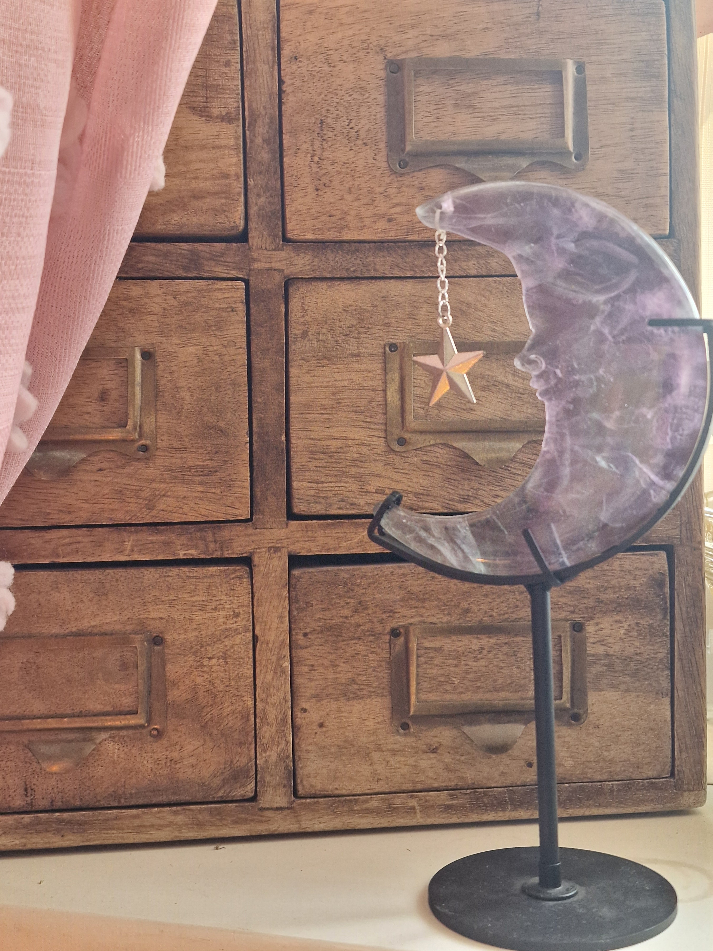 Fluorite Moon carving with Star Charm