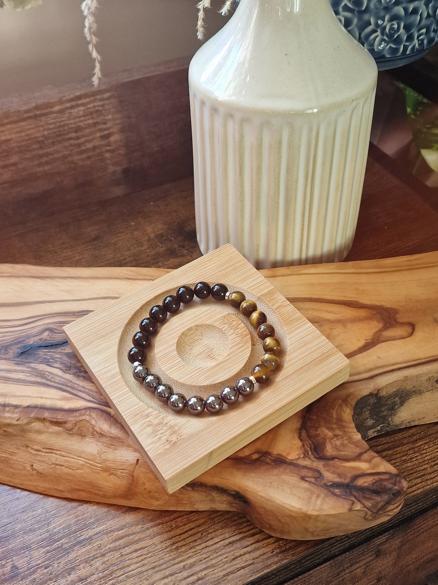 Tiger’s Eye, Hematite & Obsidian (8mm)