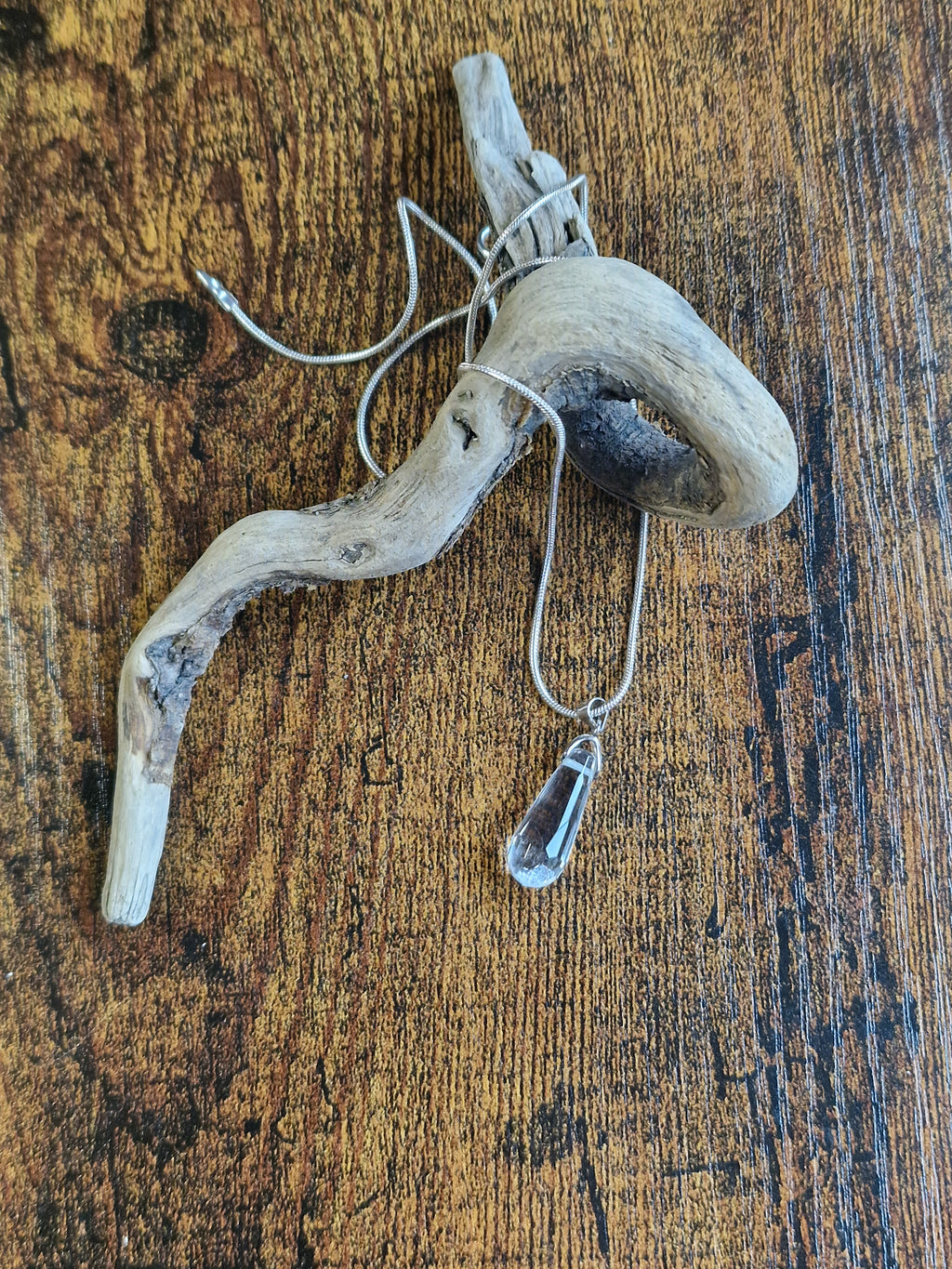 Clear Quartz Faceted Teardrop, 925 Silver Pendant with Chain