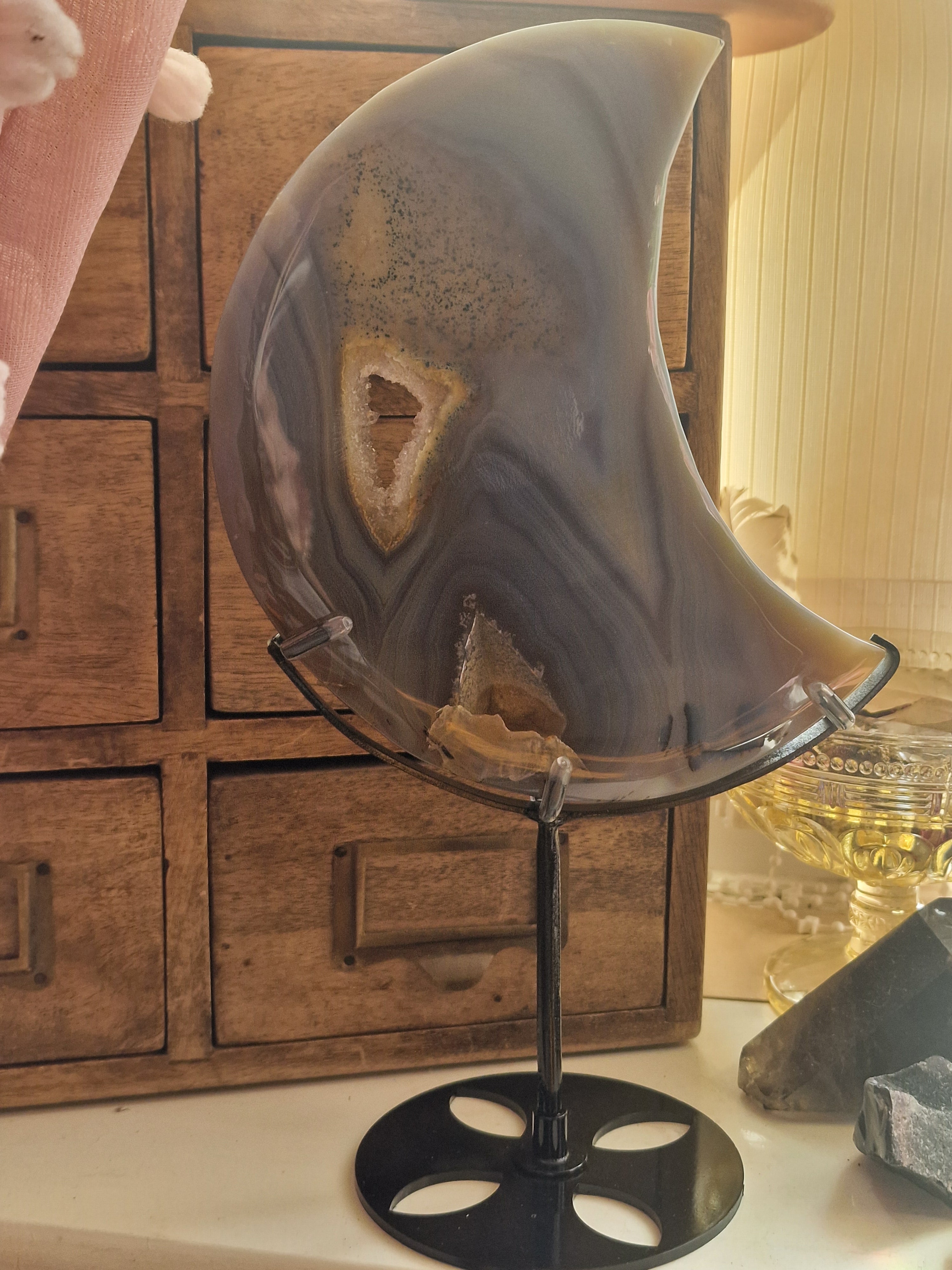 Druzy Agate Moon with Stand ~ Moon B