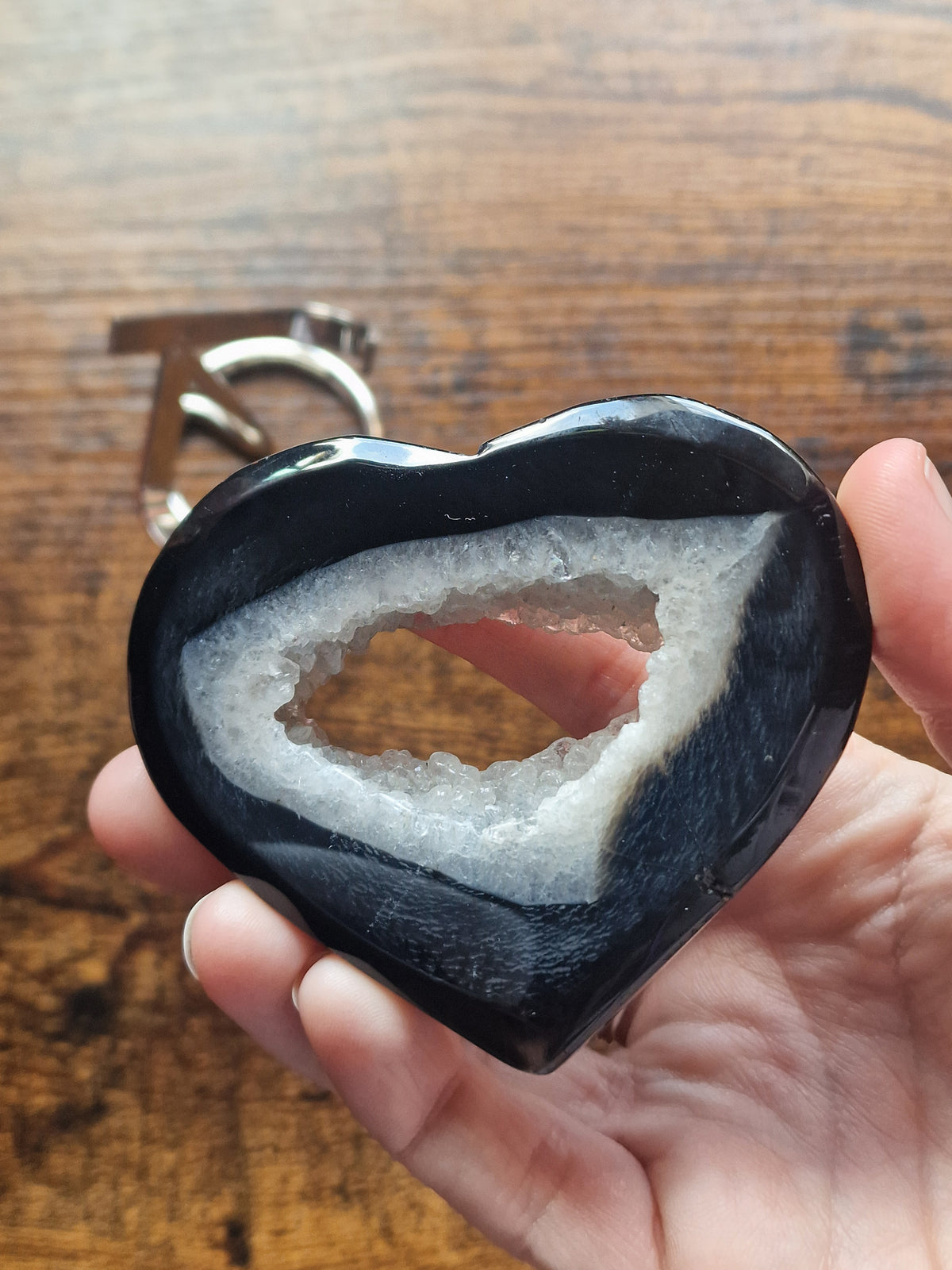 Black Agate Druzy Heart with Display Stand