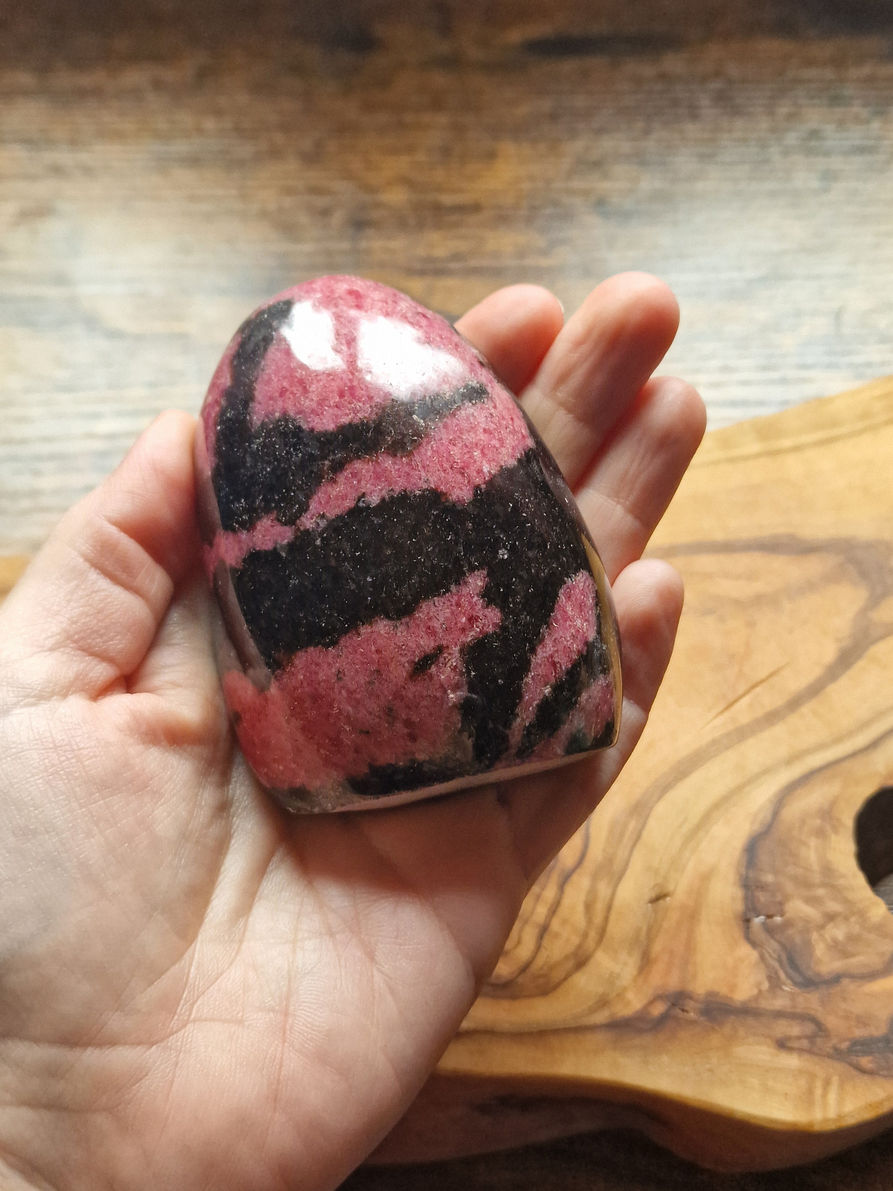 Rhodonite Freeform ~ Half Raw, Half Polished
