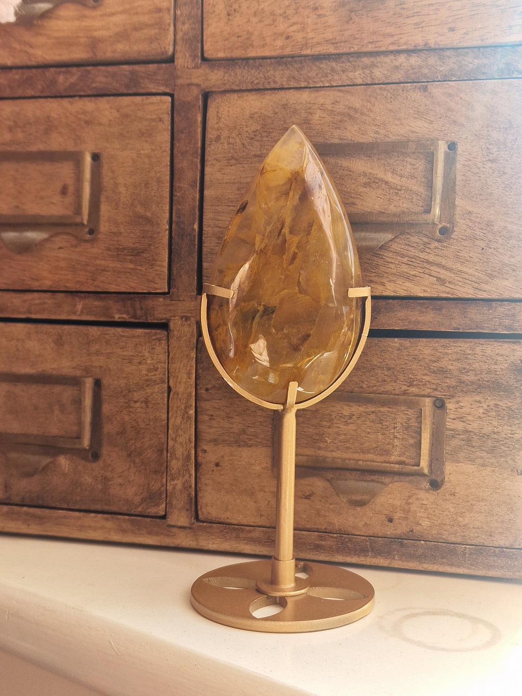 Golden Healer Teardrop Carving with Stand