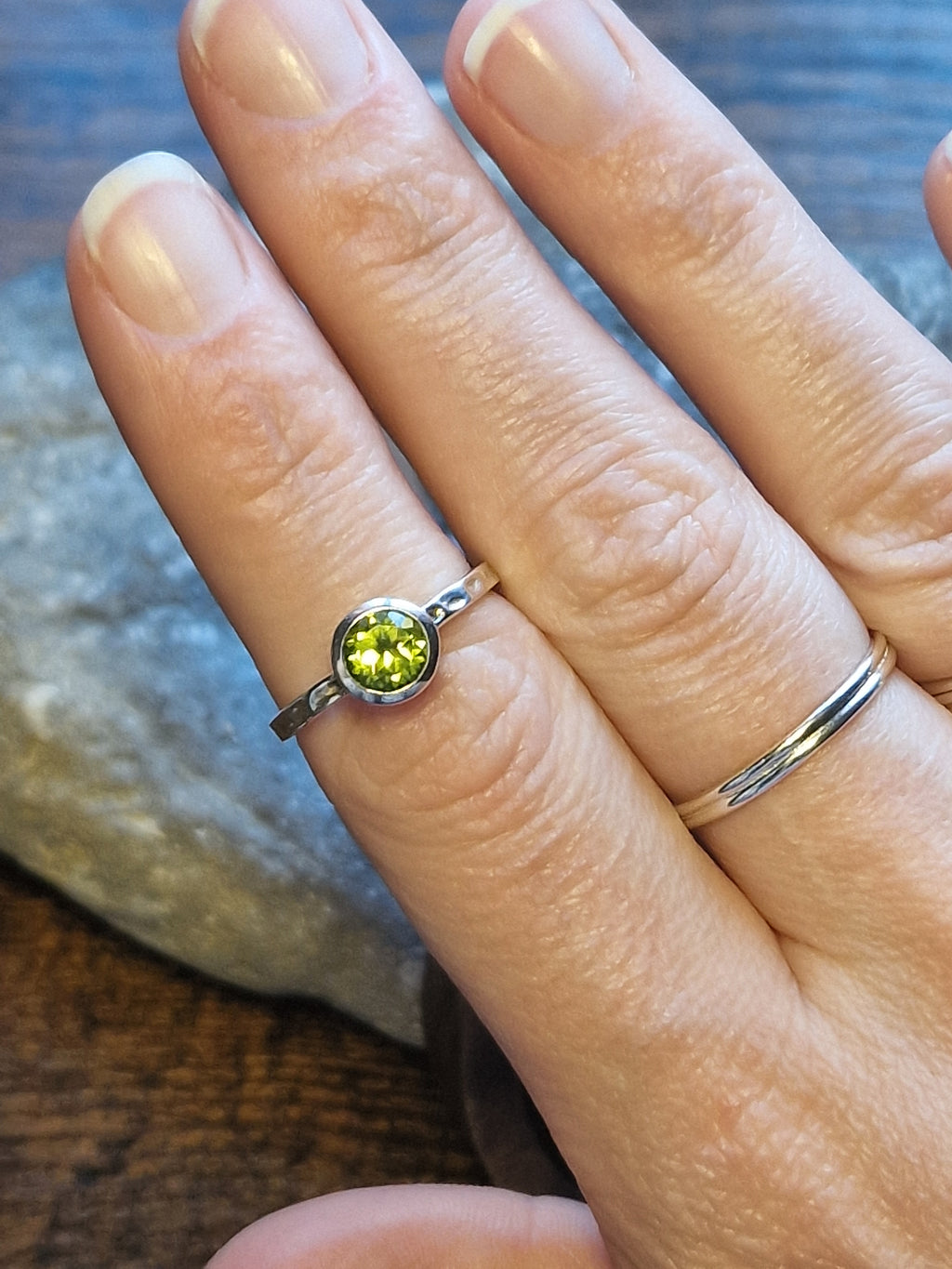 Lexi Round Peridot Facet Ring Size P