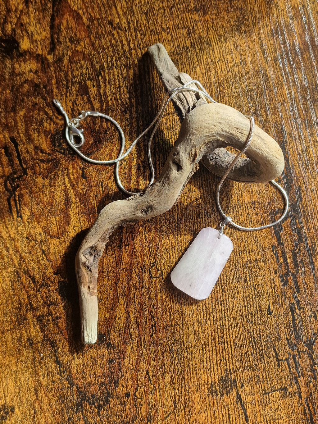 Kunzite, 925 Silver Pendant with Chain