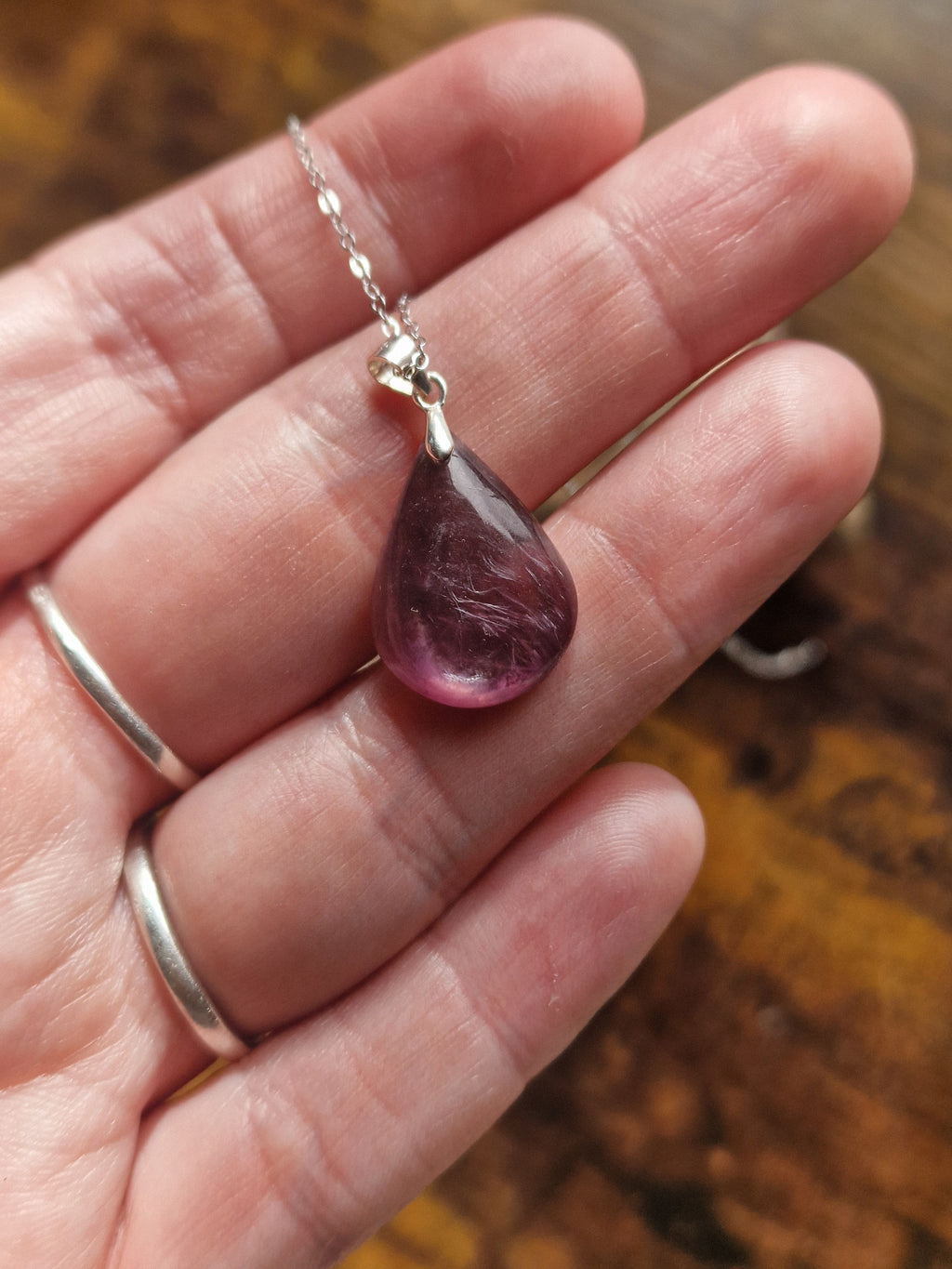 Purple Mica Teardrop, 925 Silver Pendant with Chain