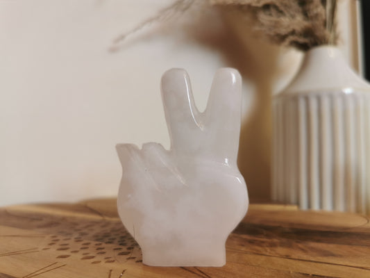 Pink Mangano Calcite Peace Hand