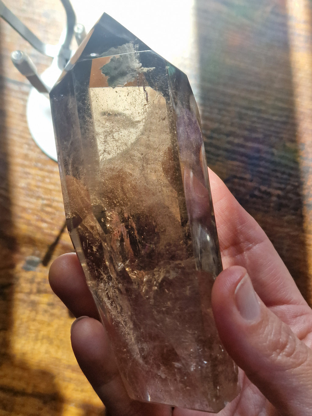 Smoky Garden Quartz Point on Stand