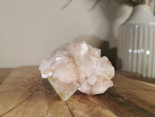 Green Apophyllite cube with Peach Stilbite