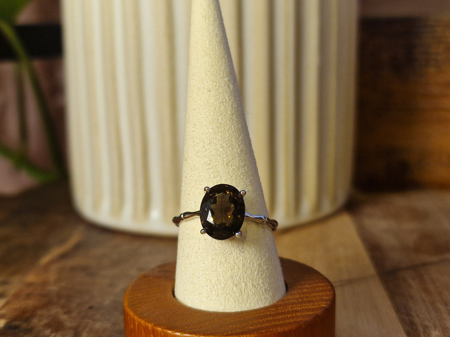 Smoky Quartz 925s Adjustable Ring