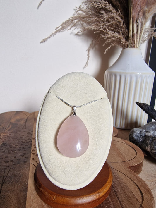 Rose Quartz Teardrop Pendant (925 Silver)