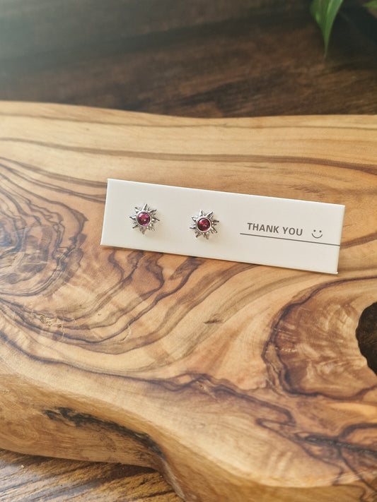 Amethyst Sun Stud Earrings ~ 925 Silver