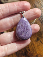 Charoite Teardrop, 925 Silver Pendant with Chain