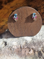 Blue Topaz & Ruby leaf studs