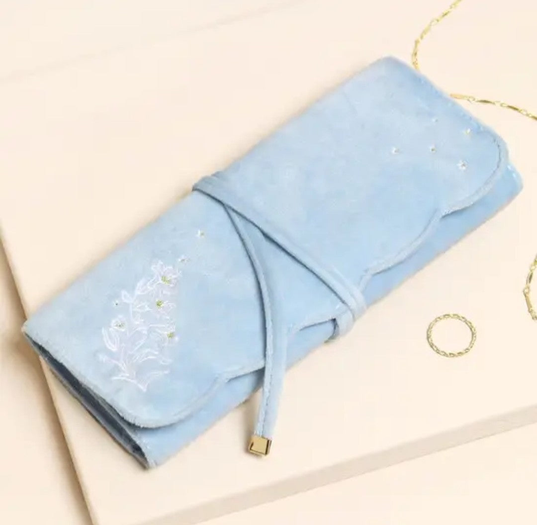 Embroidered Velvet Jewellery Roll