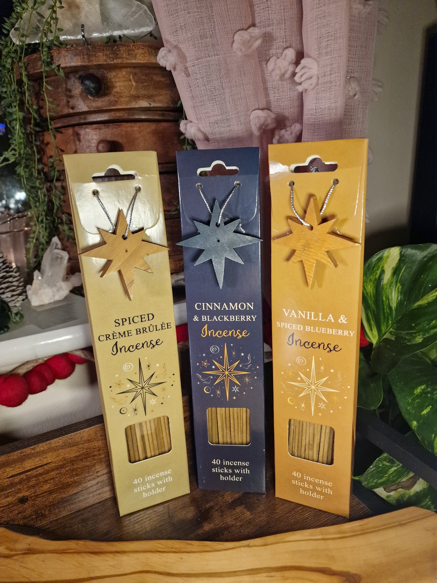 Starry Night Incense Gift Set ~ 40 Sticks & Wooden Star Holder