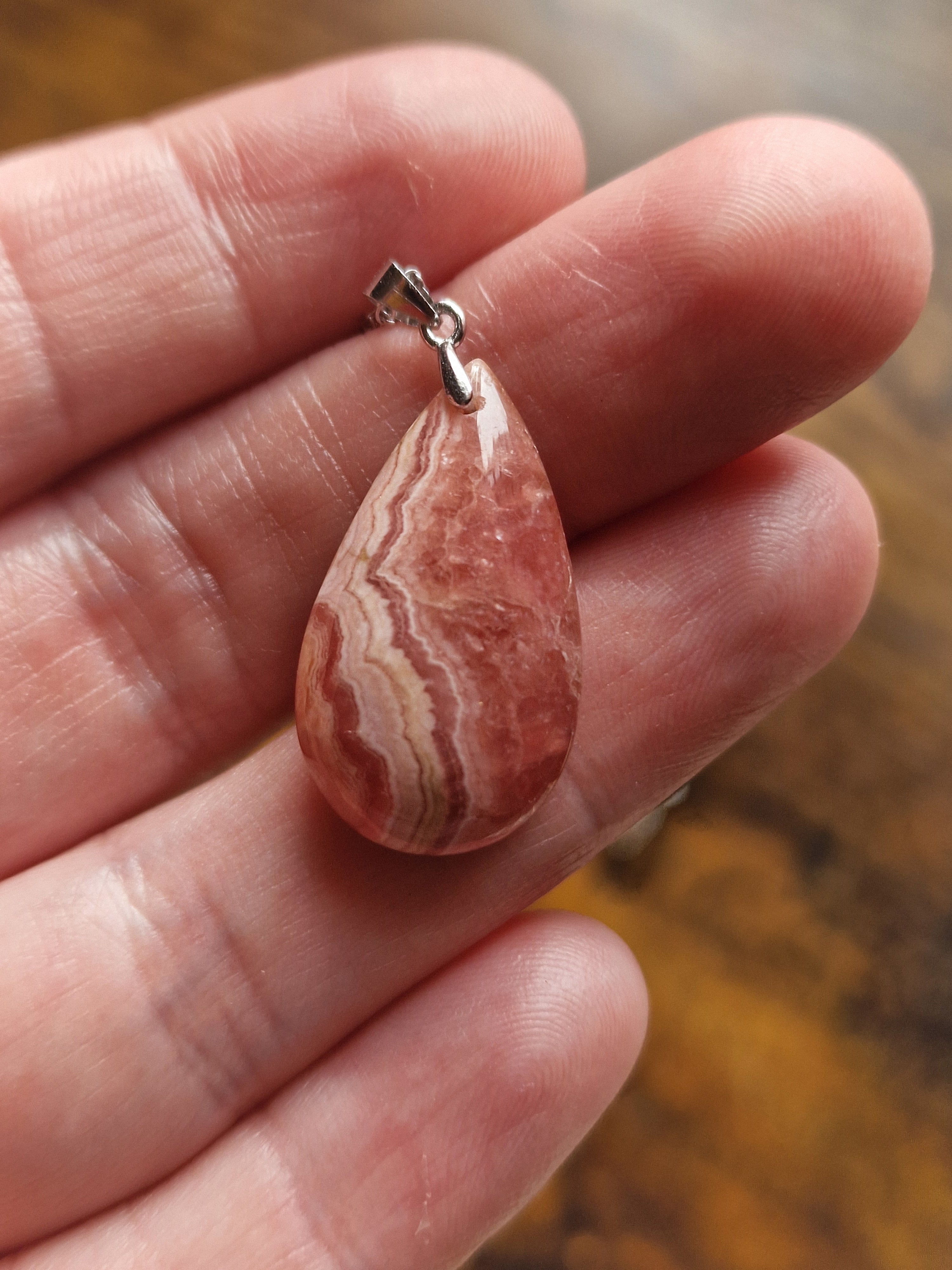 Rhodochrosite Teardrop, 925 Silver Pendant with Chain
