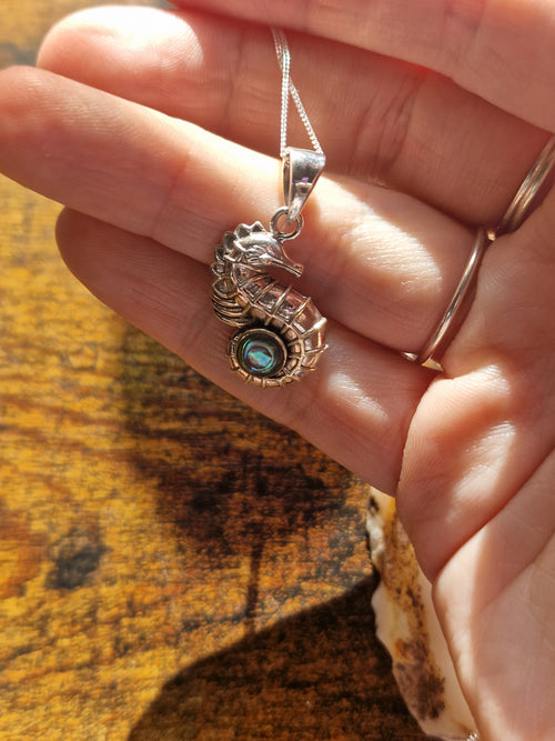925 Silver Abalone Seahorse Pendant
