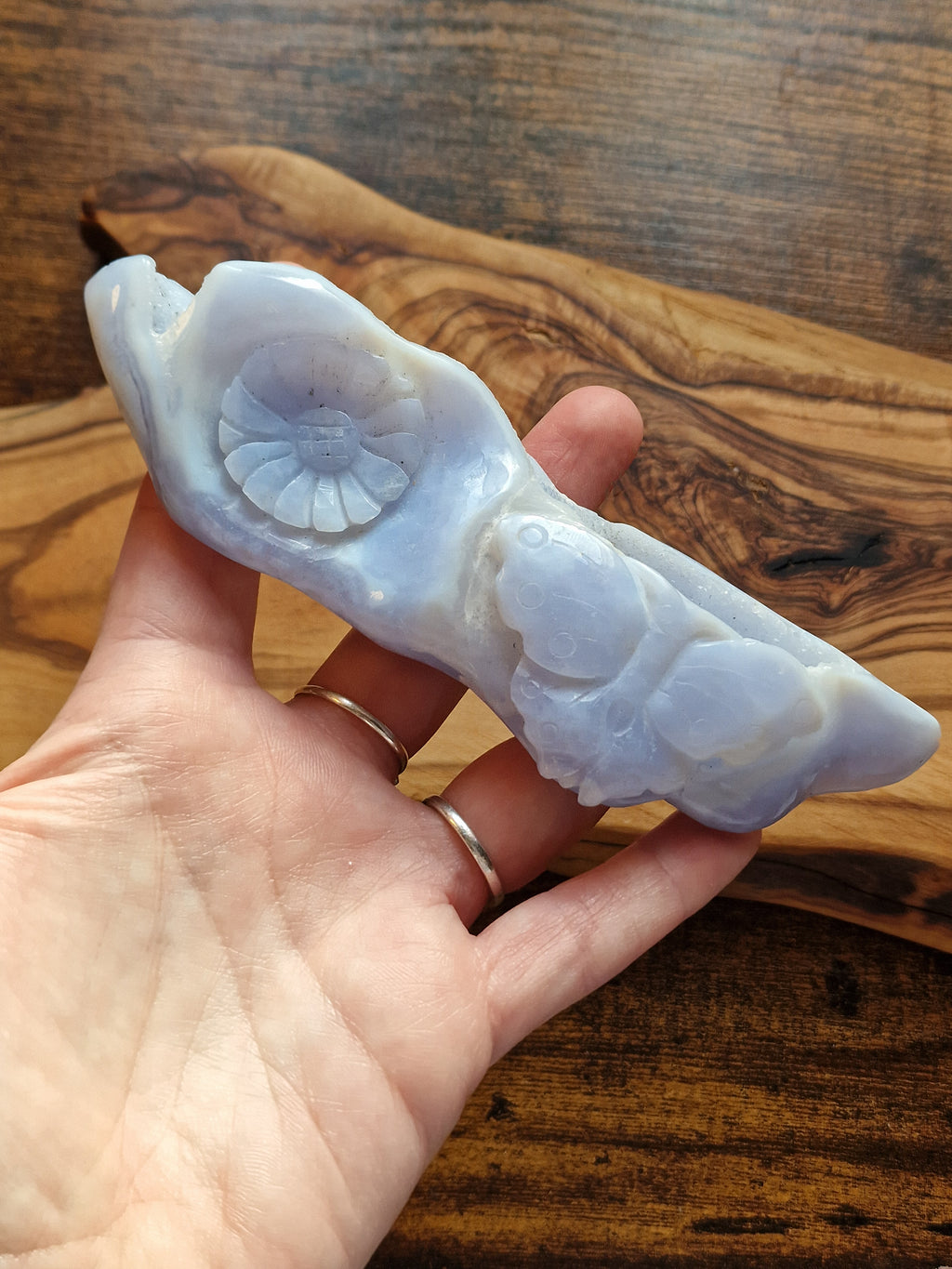 Blue Lace Agate Flower & Butterfly Carving