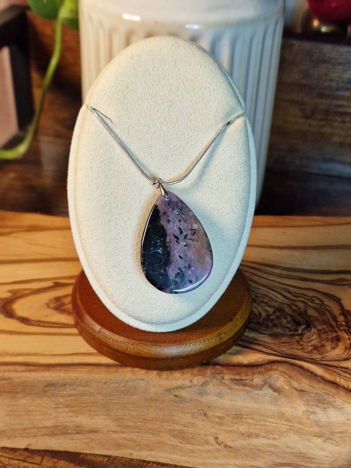 Charoite Teardrop Pendant – 925 Silver💜